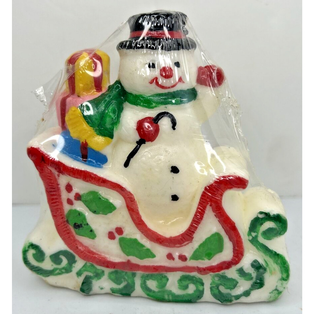 Vintage Snowman Sleigh Christmas Candle New in Packaging 4"‎ x 4.4" SKU H699